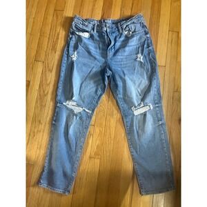 Ana Womens Mid Rise Boyfriend Distressed Ripped Blue Denim Jeans Size 12